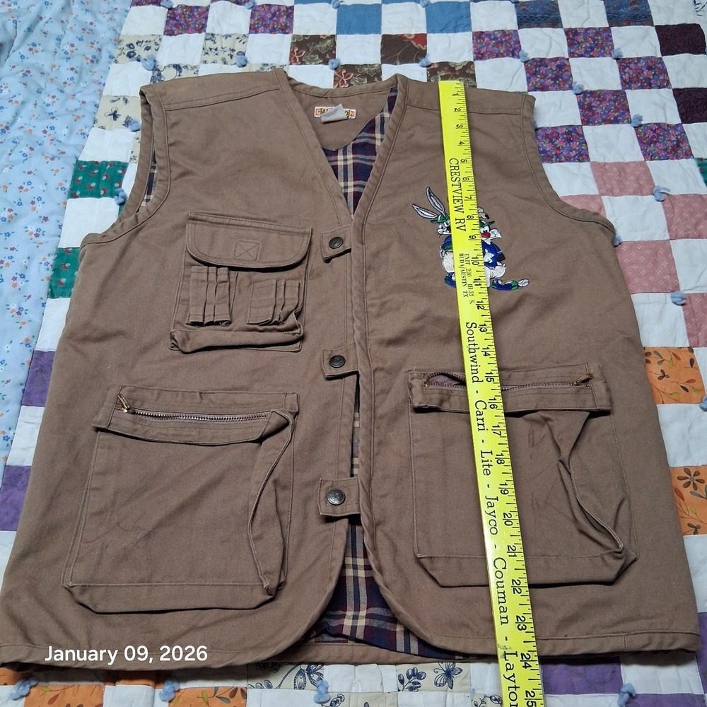 Vintage RARE Looney Tunes Safari Vest Size Small Cartoon Flannel Lined - Picture 7 of 10
